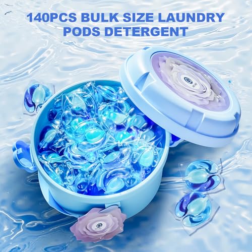 Image of 140-Count Laundry Detergent Pacs, 5-in-1 Powerful Clean, Stain Remover, Color Protector, Fabric Care, Deep Hygienic Clean, HE Compatible