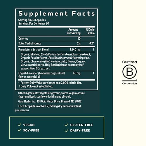 Gaia Herbs Calm A.S.A.P. - Stress Support Supplement with Skullcap, Passionflower, Chamomile, Vervain, Holy Basil & More - Supports Calm* - 60 Vegan Liquid Phyto-Capsules (20-Day Supply) - Image 4
