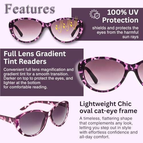 Image of proSPORT | Cat Eye Womens Full Lens Tinted Reading Sunglasses Oversize NOT BIFOCAL