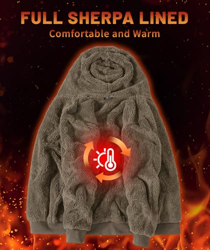 Image of Little Beauty Fleece Hoodies for Men Winter Thick Jackets Sherpa Lined Zip Up Sweatshirt With Kanga Pocket