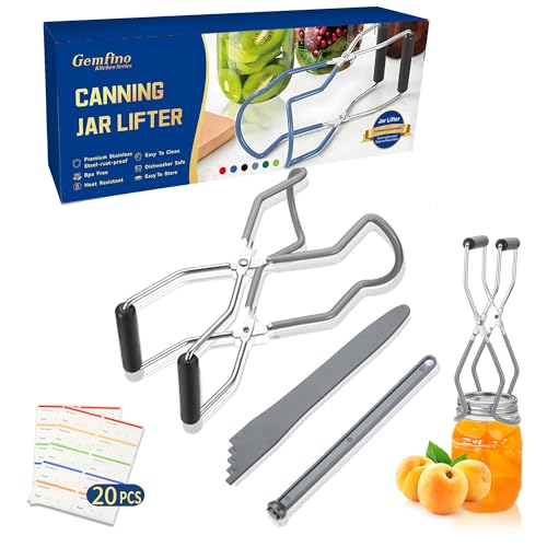Image of Canning Jar Lifter Tongs with Jar Lid Lifter Magnetic Lid Lifter,Canning Bubble Popper Bubble Remover and Canning Labels for Canning Supplies Starter Kit,4Pcs Canning Tools-Gray
