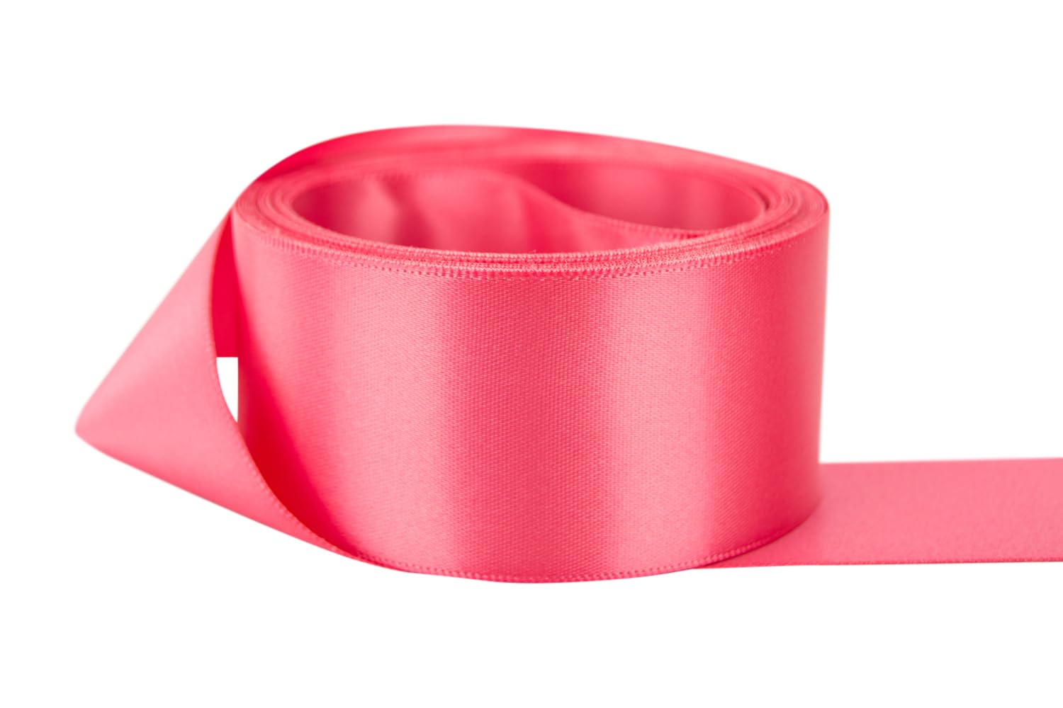 Ribbon Bazaar Double Faced Satin - Premium Gloss Finish - 100% Polyester Ribbon for Gift Wrapping, Crafts, Scrapbooking, Hair Bow, Decorating &amp; More - 2-1/4" Pink Coral 25yd Spool