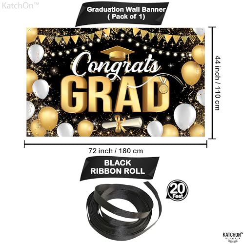 Image of Graduation Decorations 2026, Black and Gold Congrats Grad Banner - 72x44 Inch | Congrats Grad Backdrop for Grad Party Decorations, Graduation Banner for Congratulations Decorations, KatchOn
