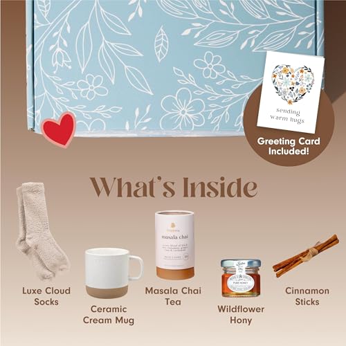 Image of Unboxme Birthday Gift Basket for Women, Self Care Gift Box with Socks, Mug, Organic Chai Tea, Honey & Cinnamon, Relaxation Tea Gift Set for Her