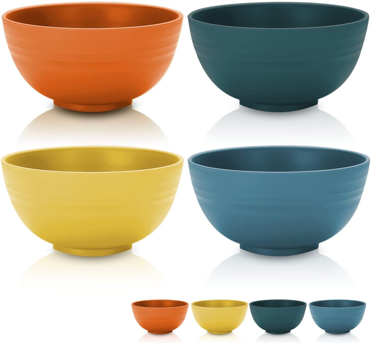 Kyraton Cereal Bowls 4 Pieces, Unbreakable And Reusable Light Weight Bowl For Rice Noodle Soup Snack Salad Fruit Dishwasher Safe, Microwave Safe BPA Free ( Mutil Color)