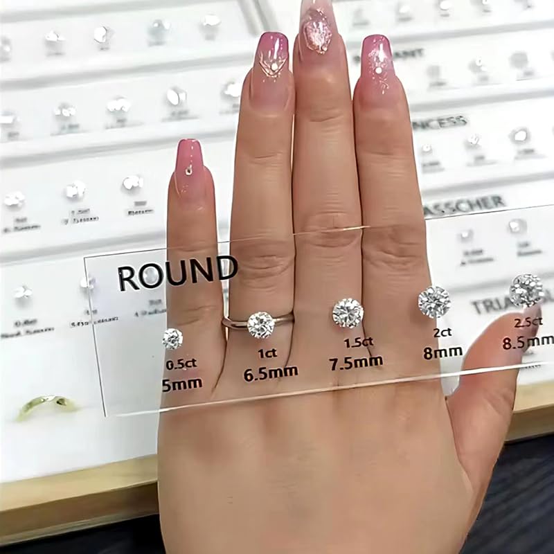 5A Cubic Zirconia Diamond Cut Mix 8 Different Size,Weight Suitable for Diamond Reference Comparison CZ Card,11 Classic Cutting Forms with Box Ring Measuring Ruler