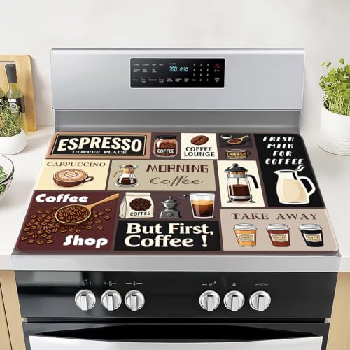 Image of Coffee Time Stove Top Cover, 28 x 20 Inch, Heat Resistant Cooktop Protector