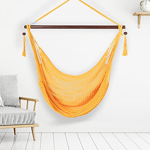 Caribbean Hammock Chair With Footrest - 40 Inch - Soft-Spun Polyester - (Yellow) #TOP2