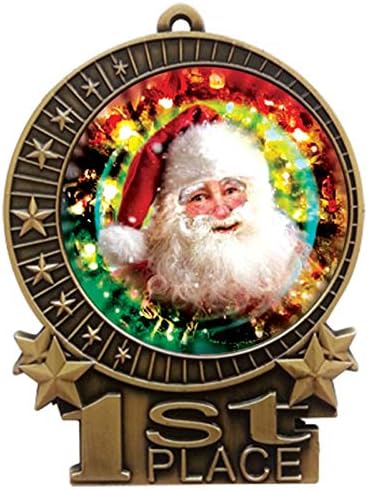 Express Medals 1 to 50 Packs - 3" Santa Claus Christmas 1st Place Gold Medal with Neck Ribbon Award XMDMY4