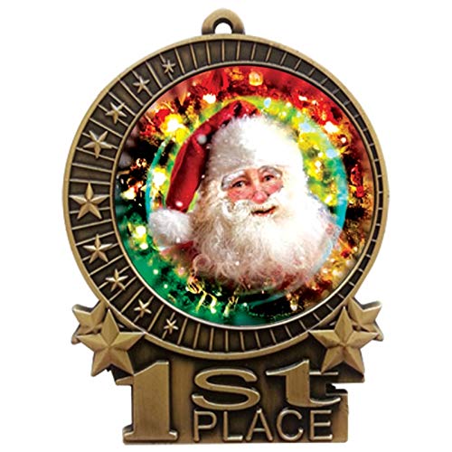Express Medals 3 inch Santa Claus Christmas 1st Place Gold Medal with Neck Ribbon Award XMDMY4 (1)