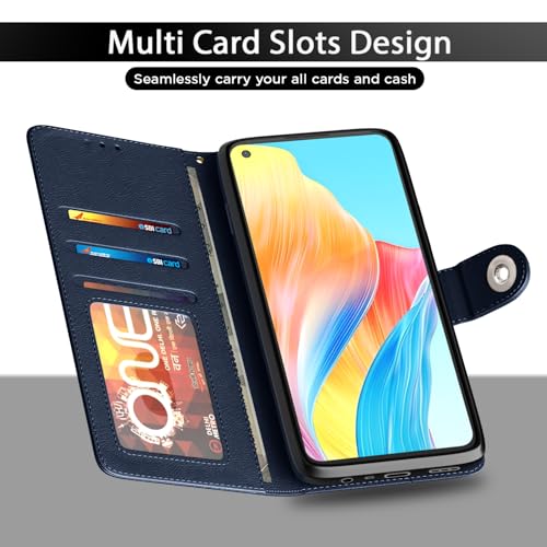 Image of Pikkme Flip Cover Leather Finish | Inside TPU with Card Pockets | Wallet Stand and Shock Proof | Complete Protection Button Flip Case for Oppo A78 4G (Blue)
