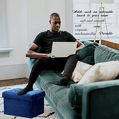 Linmagco Small Velvet Ottoman With Storage | Rectangle Ottoman Foot Rest Under Desk Stool For Room Folding Ottoman Furniture With Button Turfted-Navy 16X12X12In #TOP5