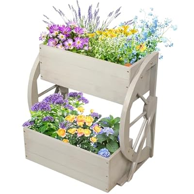 ZSYWODFO Wooden Wagon Planter Box,2-Tier Flower...