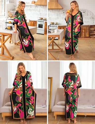 Image of Bloggerlove Women Nightgowns Cotton Caftan House Dress Short Sleeve Sleepwear Vacation Beach Moo Moos Dress with Pockets