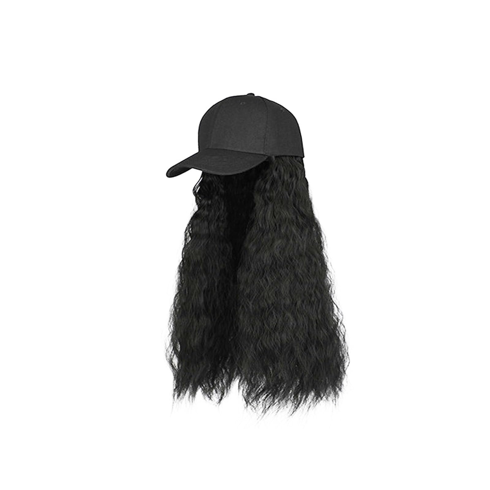 Wig Cap Peluca de gorra béisbol larga y recta con sombrero Pelucas cabello sintético Conectar pelucas ajustable(21)