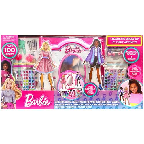 Barbie: Magnetic Dress Up Closet Activity - Fashion Design Playset, Mix & Match Accessories, Decorate & Display, Pink Closet Storage Case, Kids 3+
