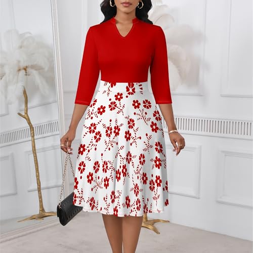 Casual Semi Formal Work Dresses for Women 2025 - Fashion Vintage V Neck 3/4 Sleeve Business Dress3
