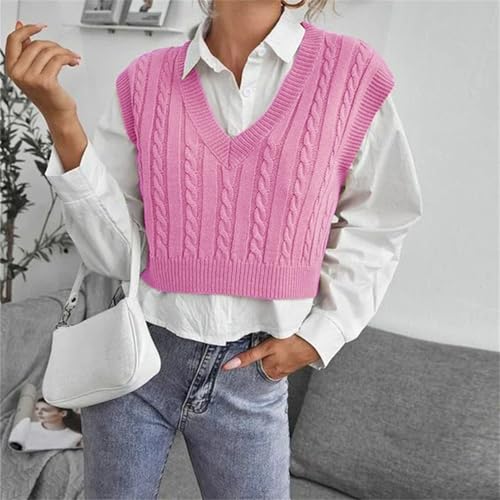 Sweater Vest Casual V Neck Vintage Knit Sleeveless Vest Solid Color Loose Pullover Sweater V-Neck Fashion Knitted Vest2