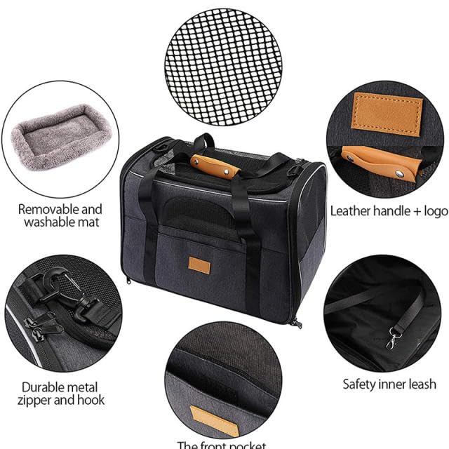 Portable Soft Fabric Cat Carrier Bag For Safe And Comfy Pet Travel - Front & Side Opening To Help Carry Your Cat - Mesh Window For Light & Air For Your Cat - Comfortable Leather Handle Travel Case - Image 3