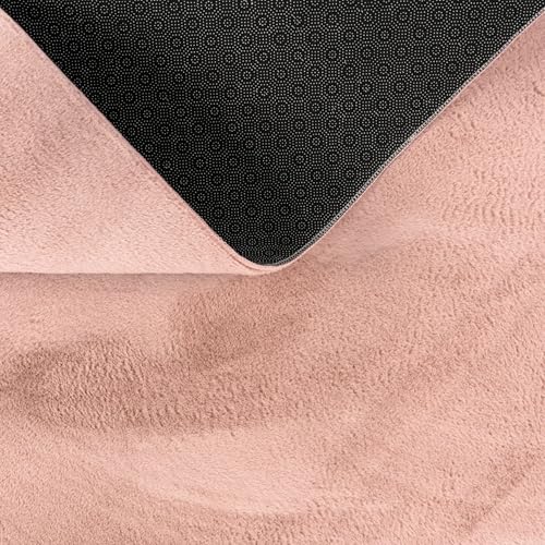 TT Home Wohnzimmer Teppich Hochflor Langflor Kunstfell Weich Modern Unifarben Flauschig, Farbe: Rosa Pink, Größe:120 cm Rund