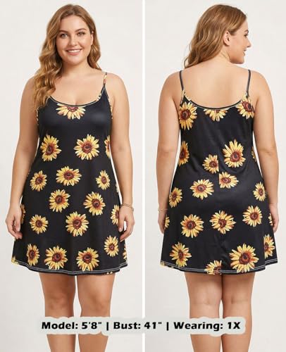 Image of 7th Element Women's Plus Size Slip Dress, Spaghetti Strap Summer Cami Sundress & Nightgown, Under Dresses & Beach Cover-up
