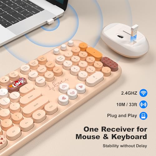 Image of MOFII Wireless Keyboard and Mouse Combo - Pale Coffee Full Sized Plug and Play Colorful Computer Keyboards - 104 Keys Round Keycap USB 2.4G Cute Keyboard for Windows /Laptop /Mac /Desktop /PC