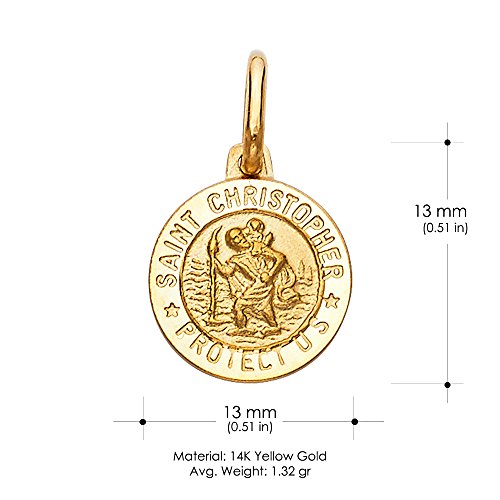 14K Yellow Gold St. Christopher Medal Pendant Necklace Protect Us Charm with 1.2mm Flat Open Wheat Chain3