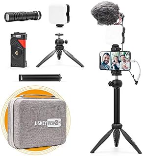 USKEYVISION Smartphone Vlogging Kit for Phone Video Creator Kit w/Video Light Microphone Tripod Smartphone Holder Premium Case Bag (Vlog K3)