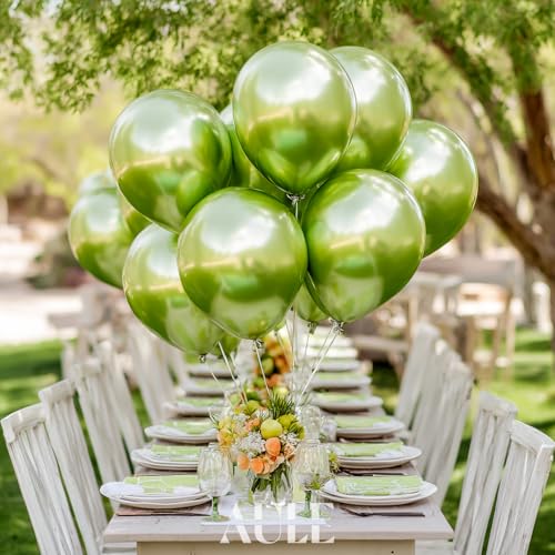 Image of AULE 50Pcs Metallic 12 Inch Lime Green Chrome Helium Shiny Thicken Balloons | Neon Light Green Balloon Latex Perfect Party Decoration for Wedding Birthday Shower Graduation Carnival