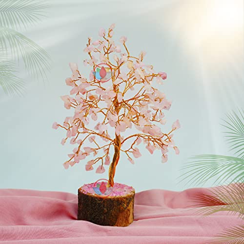 Image of REMEDYWALA Charged Energized Rose Quartz Crystal Tree for Reiki Healing Rose Quartz Stone Tree 200 Beads