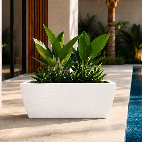 Image of Go Hooked Rectangular Leios Planter Pot 24x11 Inch | Marble Ribbed Design Plastic Flower Pot for Indoor Outdoor Garden Balcony Terrace Living Room | Decorative Long Plant Container with Drainage Hole