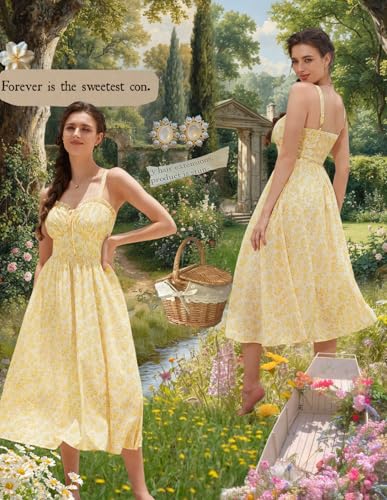 Image of Scarlet Darkness Summer Dresses for Women 2026 Floral Corset Dress Long Milkmaid Dress with Pocket
