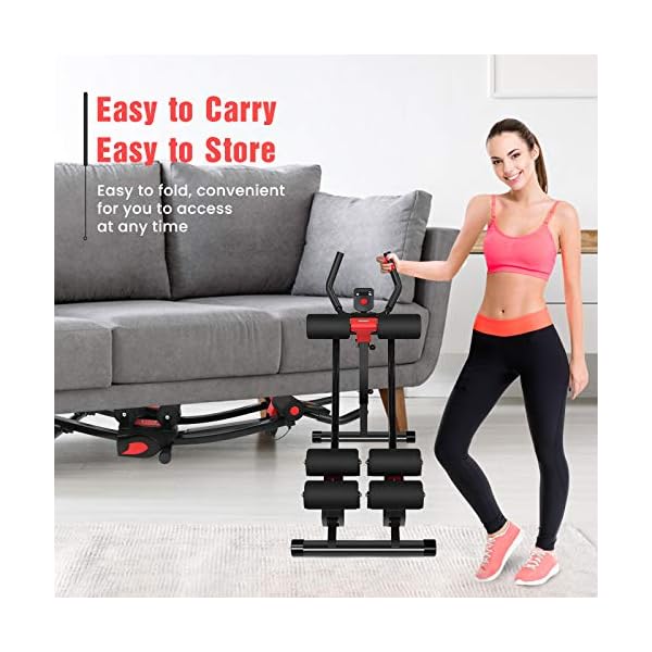 Ab Machine, Enow 11 in 1 Foldable Abs Workout Equipment, Height Adjustable Ab Trainer Exercise Machine, Fitness Core & Abdominal Trainers for Arms/Legs/Glutes, LCD Display, for Home Cardio Gym Workout