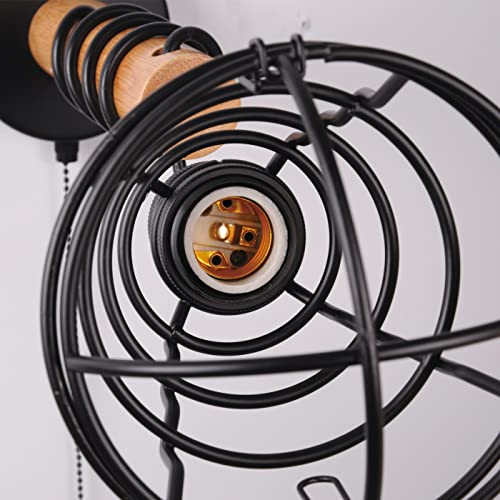 Vintage industriële wandlampen met trekschakelaar metalen kooi design wandlamp indoor effect wandspot E27 keramische… - Afbeelding 5