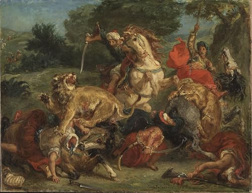 Lienzo decorativo La caza del león de Delacroix para renovar las paredes de tu dormitorio