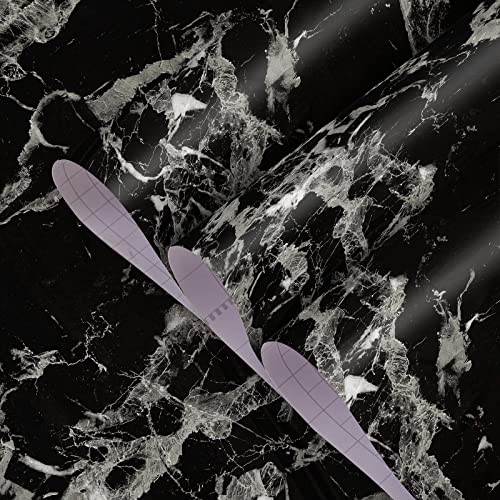 BAYYA Extra Wide Marble Granite Peel and Stick Wallpaper Black White 31.5x157inch Glossy Dark Countertop Contact Paper for Kitchen Bathroom Self-Adhesive Waterproof Marble Paper Vinyl Decorative Film