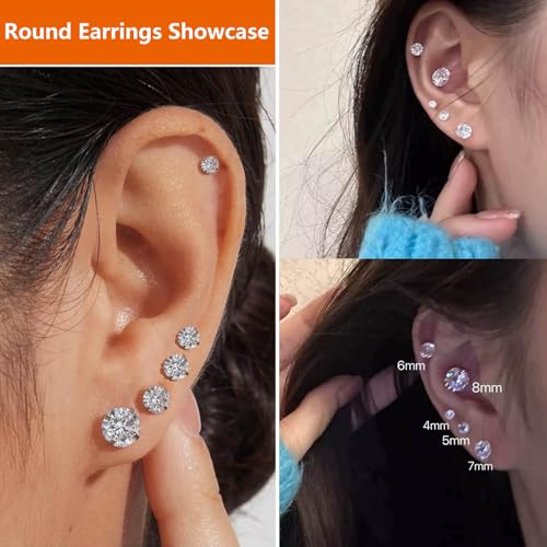 10 Pairs CZ Stud Earrings for Women, Hypoallergenic Earrings for Women Studs Set, Small Stainless Steel Earrings Studs, Cubic Zirconia Earrings for Women men (Square and Round)4