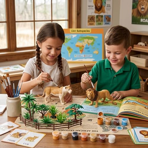 Image of Big Size Painting Animal Toys for Kids with Kit DIY Farm & Jungle Animal Toys Set 2PCS Lion, Tiger Figure Playset Toy for Boys & Girls Wild Zoo Janwar Painting Toys for Kids 3 Years