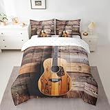Feelyou Guitar Bedding Comforter Set 7 Piece Queen Size Sets for Boys Girls Rock Music Themed Decor Bedding Queen Comforter Set Musical Soft Bedding Set Warmth Down Quilts Boys Bed Set with Sheets