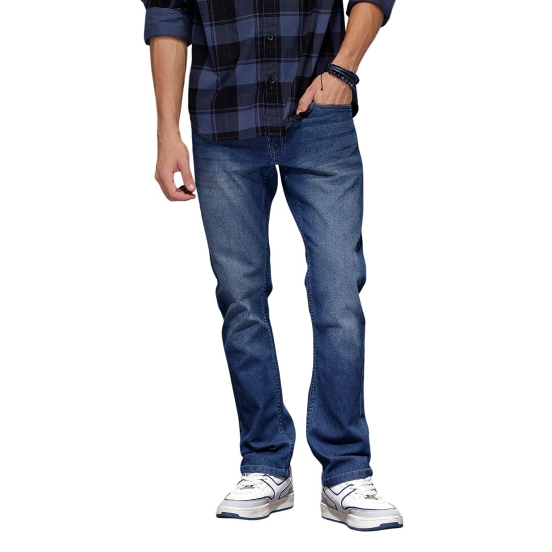 WROGN Men's Cotton Stretch Jeans | Medium Stone Wash | Straight Fit in neutral