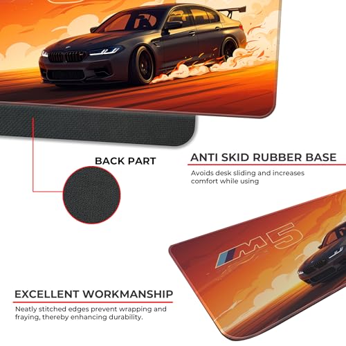 Image of Skiditos BeeMW M5 Desk Pad - Sunset Drift Edition | XL Mouse Pad for Gamers & Car Lovers | Smooth Non-Slip Desk Mat with Bold Drift Art | Racing Decor for Home Office