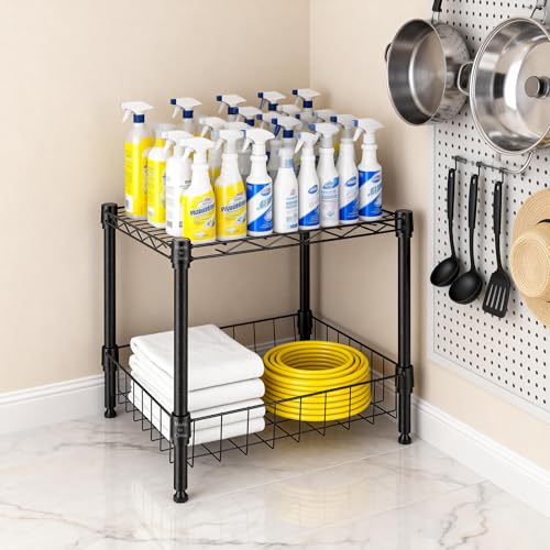 Image of 2-Wire Shelving Unit, Multi-Tier Stackable Metal Storage Shelves, Versatile Utility Shelves & Wire Rack for Garage Shelving, Pantry Shelves, Office, Living Room, Garage,Black