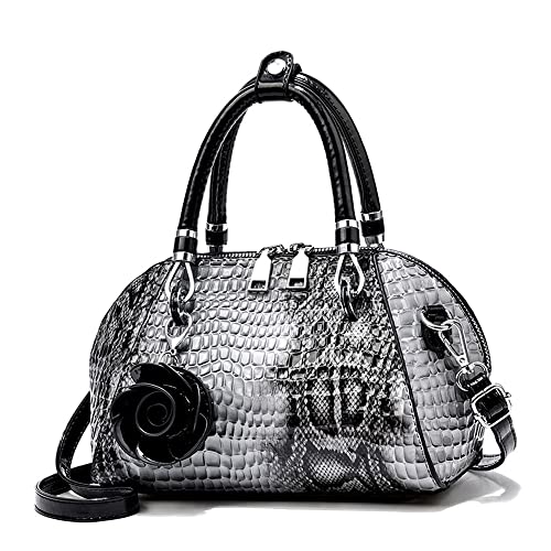 ® Women Handbag Snake Print Shoulder Bag Crocodile Leather Top Handle Handbag Rose Pendant Purse