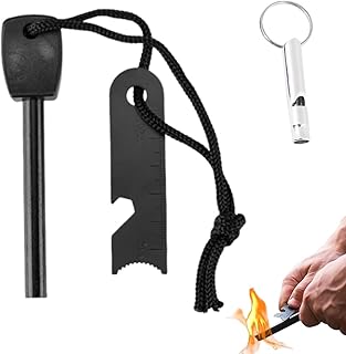 1 SET Kit de Survie avec Manche Fait Main, Allume-Feu en Magnésium Imperméable, Tube Télescopique, Sifflet (pour Randonnée/Camping/Outdoor)