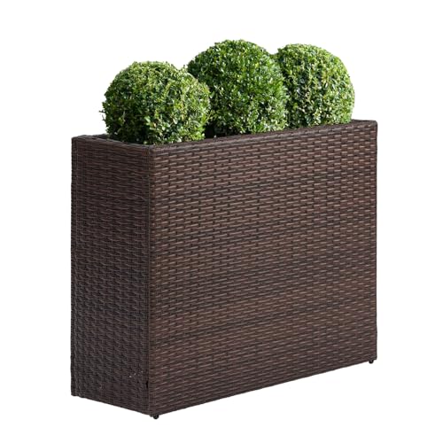 SUNNYPARK Tall Rectangular Planter with Removable Liner, All-Weather PE Rattan Large Modern Planters Indoor Outdoor Flower Plant Pots Garden Box Patio Yard Front Porch Deck