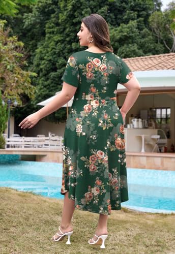 Image of Keluummi Plus Size Maxi Dress for Women V-Neck Short Sleeve with Pockets