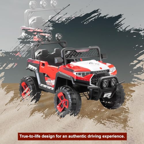 Image of Norman Jr Battery Operated 4x4 ATV Runs on Garden & Sand Surface | Jeep Toy with Remote+Steering+RGB Light+Mp3 USB Music | Rechargeable Car for Kids to Drive 3 to 12 Years | XLarge Size (Bloody Red)