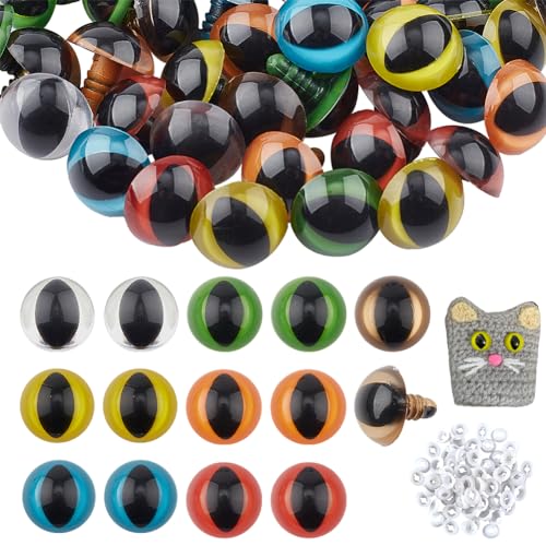 PandaHall Ojos de seguridad de plástico de 7 colores de 18 mm, 70 unidades con 70 arandelas para marionetas, animales de peluche, animales de peluche, fabricación de marionetas de peluche