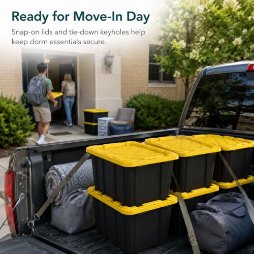 Image of 6-Pack 27Gal Stackable Storage Bins with Lids, Heavy Plastic, Black Yellow