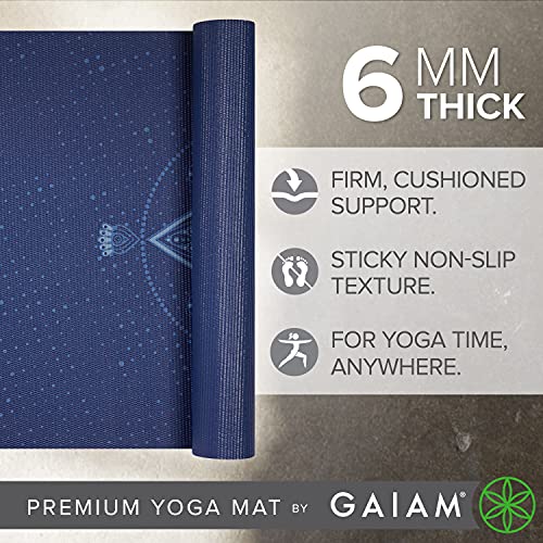 Image of Gaiam Premium Yoga Mat, 6mm Thick Print Mat | Premium 6mm thick cushioning for joint support. Non-slip print design for yoga, Pilates & floor workouts.